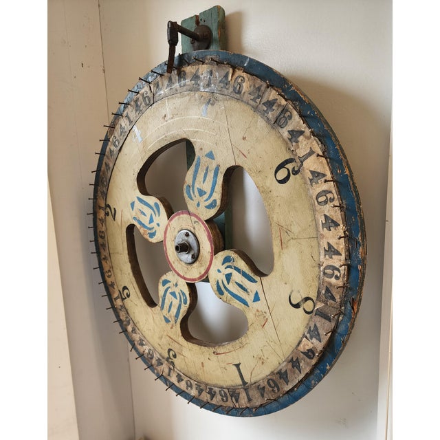 Wood 1930's Vintage Folk Art Hand Painted Carnival "Wheel of Fortune" For Sale - Image 7 of 12