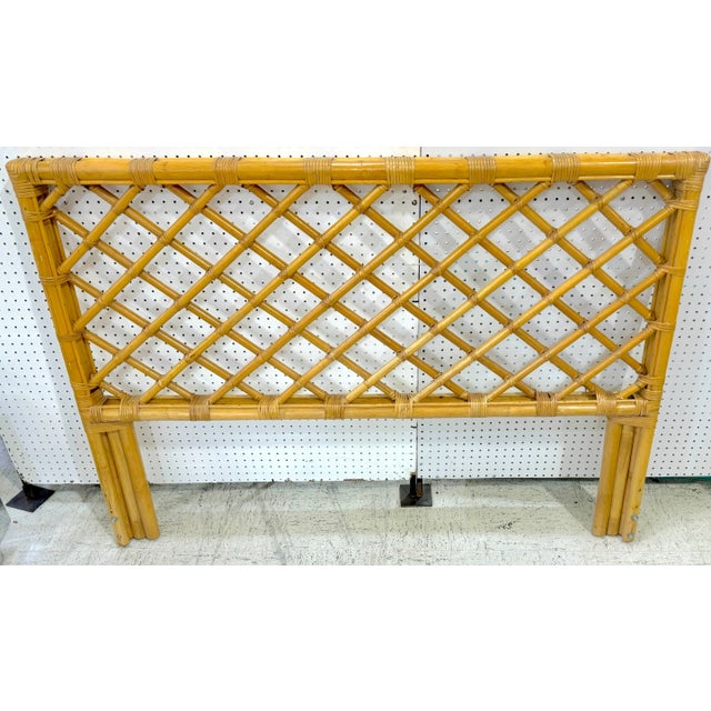 Brown Modern Trellis Motif Bamboo & Rattan Queen Size Headboard, Circa 1960s For Sale - Image 8 of 10