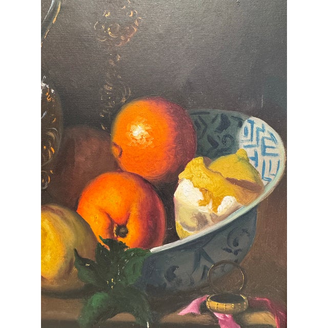 Mid 20th Century Vintage Moody Dutch Still Life Realism Original Oil Framed Painting, Chocolate Brown, Orange, Gold For Sale - Image 5 of 12