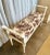 Exquisite French style white patina finish bench, upholstered in stunning Joy d’ Toile brown and white 100% cotton fabric.