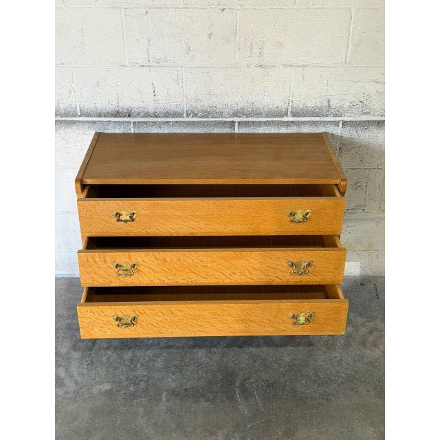 Solid Oak Three-Drawer Dresser With Scalloped Side Panels Danish Mid-Century Modern 1970s For Sale - Image 9 of 11