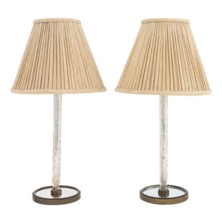 Art Deco Etched Glass Column Table Lamps, Pair For Sale