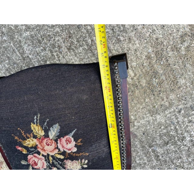 19th Century Antique Victorian Style Mahogany Marquetry Inlaid Needlepoint Side Chair For Sale - Image 10 of 12