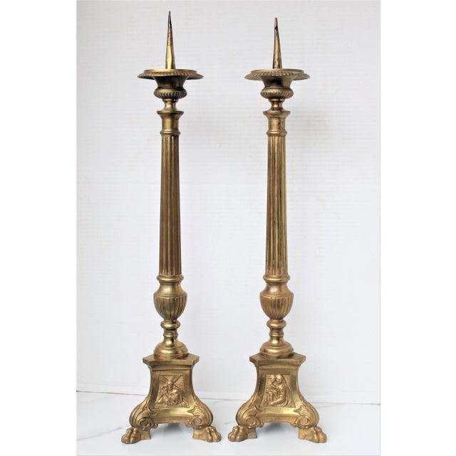 1850-1890 French Madonna and Child Empire Altar Cathedral Candleholders - A Pair For Sale In Los Angeles - Image 6 of 6