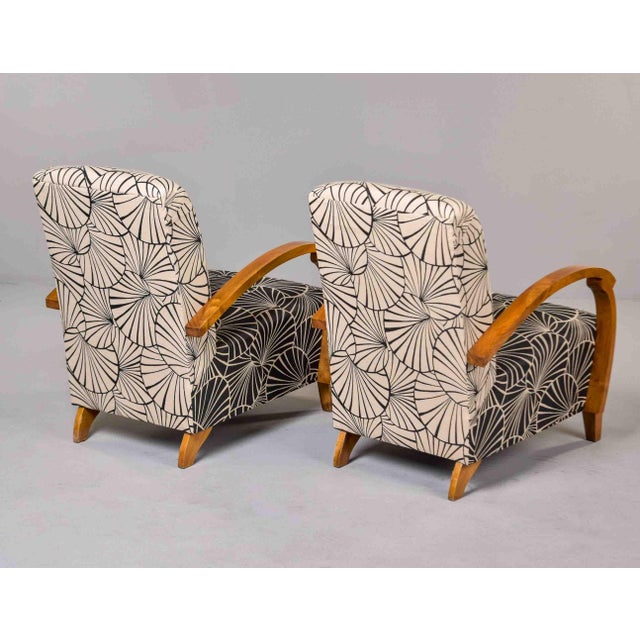 Beige French Art Deco Birch Armchairs With Fan Motif Upholstery - Pair For Sale - Image 8 of 13