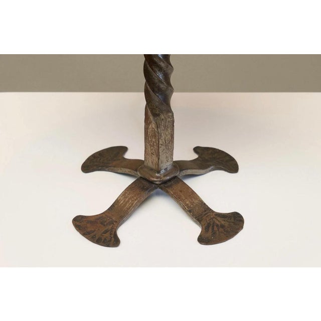 Mid-Century Table Lamp in Wrought Iron with Woven Rattan Shade, 1960s For Sale - Image 3 of 11