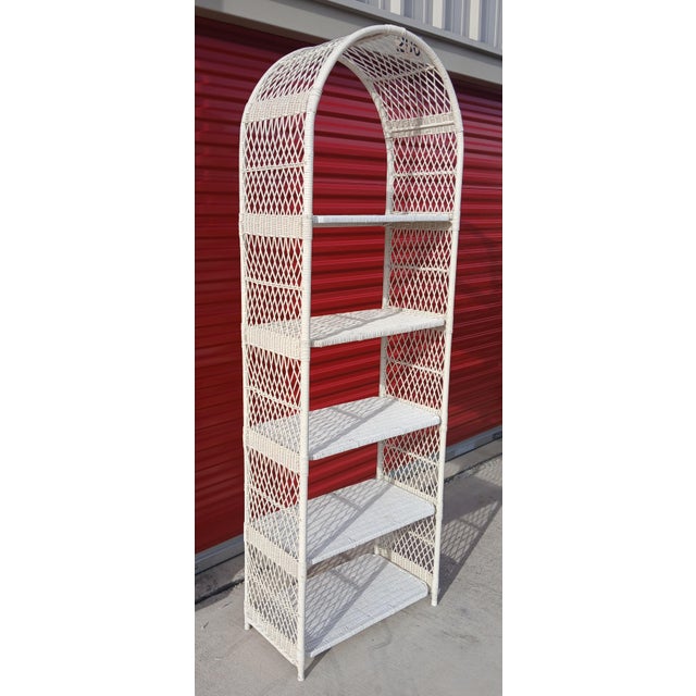 Vintage Boho-Chic White Rattan & Wicker 5-Tier Arched Bookcase For Sale In Naples, FL - Image 6 of 7