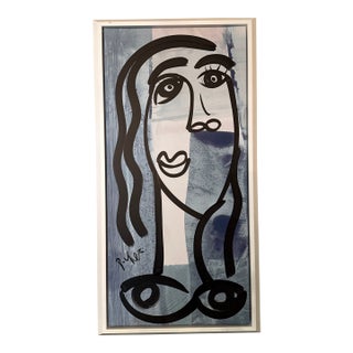 1970s Peter Keil Original Black & White Abstract Portrait Painting, Framed For Sale
