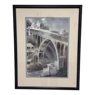 Norman Duke Depoe Bay Framed Watercolor, Circa 1985 For Sale