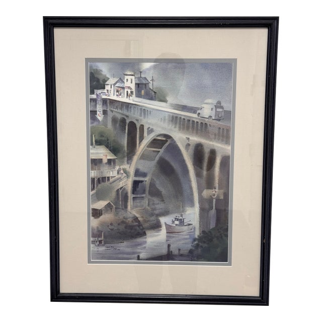 Norman Duke Depoe Bay Framed Watercolor, Circa 1985 For Sale