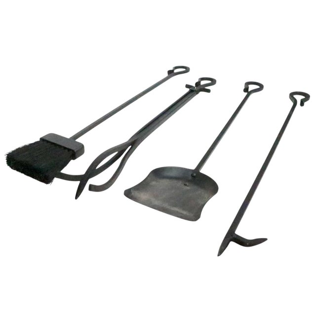 Metal Late 20th Century Hand Forged Iron Fireplace Tool Set- 5 Pieces For Sale - Image 7 of 12