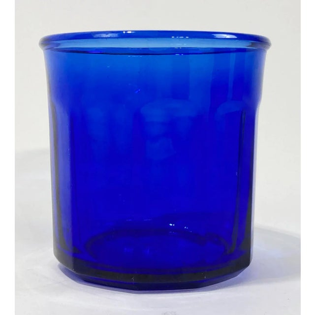 French Vintage Cobalt Blue French Jam Jar Glasses, Set of 4 For Sale - Image 3 of 5