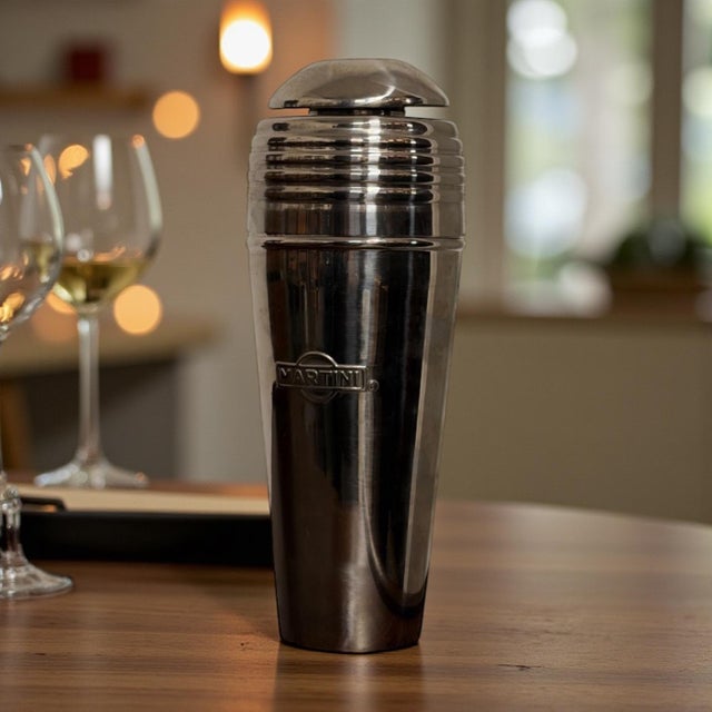Martini stainless steel cocktail shaker | goldeneye promotional barware | 1995 vintage stainless steel cocktail shaker...