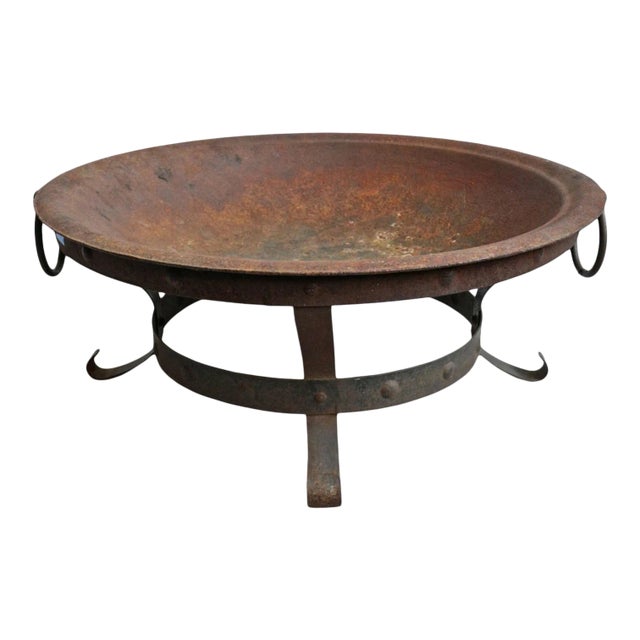 Vintage Industrial Cast Iron Fire Bowl W/Stand For Sale