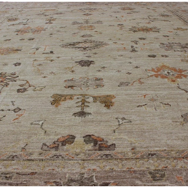 Shabby Chic Keivan Woven Arts Large Angora Turkish Oushak Rug With Floral Motifs in Neutral Tones For Sale - Image 3 of 11