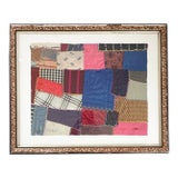 1900's Antique Crazy Quilt Piece Fragment Framed, Antique Framed Quilt Wall Decor For Sale