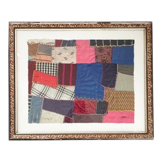 1900's Antique Crazy Quilt Piece Fragment Framed, Antique Framed Quilt Wall Decor For Sale