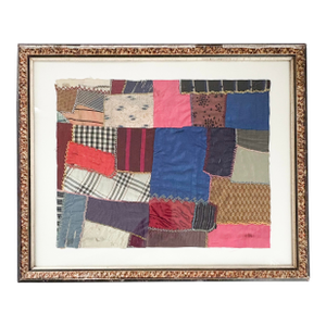 1900's Antique Crazy Quilt Piece Fragment Framed, Antique Framed Quilt Wall Decor