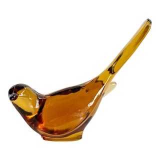 Vintage Pilgrim Amber Art Glass Bird Figurine or Paperweight | Mid-Century Decor For Sale
