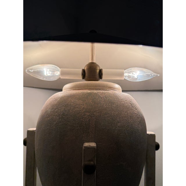 1980s Max Blumberg Sculptural Urn Table Lamp in Travertine Finish | Postmodern Memphis Era For Sale - Image 9 of 9