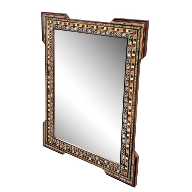 Moroccan Vintage Marquetry Wood Inlaid Moorish Style Mirror For Sale - Image 3 of 4
