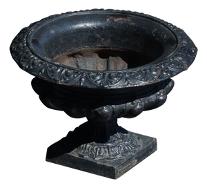 Antique French Cast Iron Garden Urn with Decorative Rim, 1920s