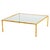 Large modernist brass coffee table. Stylized bamboo motif. Glass and brass.