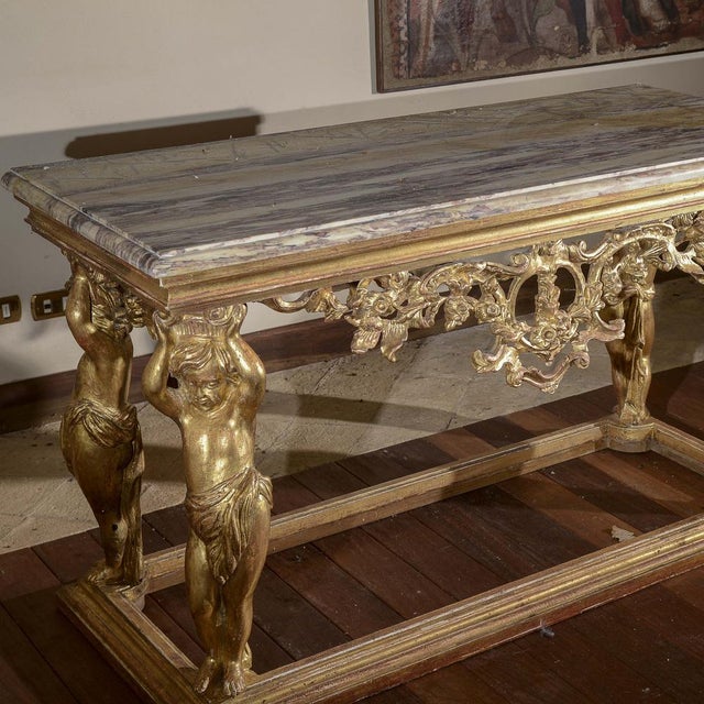 Carved Console Table with Marble Top and Cherubs For Sale - Image 17 of 18