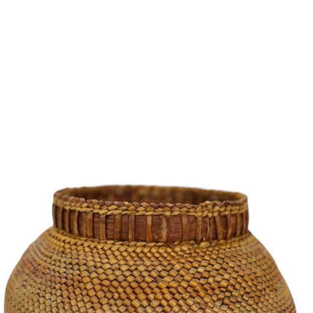Antique Pacific Northwest Native American Makah Woven Bulbous Basket & Lid C1920 For Sale - Image 4 of 6