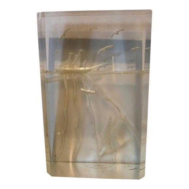 Vintage M Cox Carved Lucite Paperweight For Sale