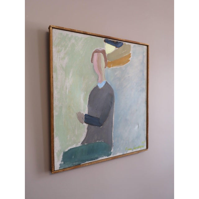 1948 Mid-Century Modern 'Waiting by the Window' Vintage Original Semi-Abstract Portrait Oil Painting by Swedish Artist Rune Janson (1918-2004), Framed For Sale - Image 4 of 11