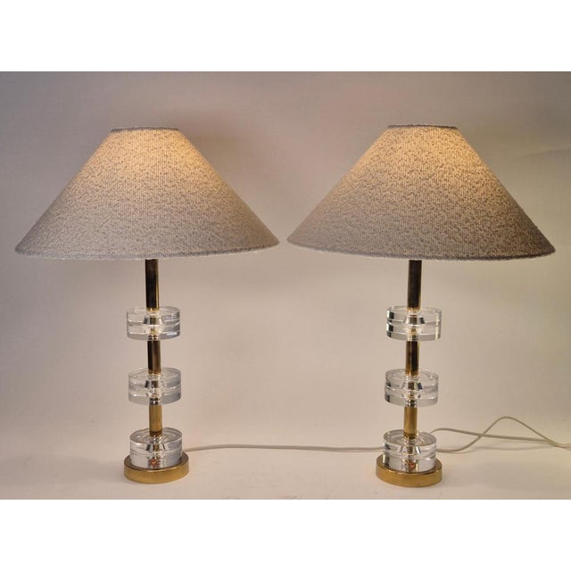 Scandinavian Modern Table Lamps with Orrefors Glass and Brass by Carl Fagerlund, 1960s, Set of 2 For Sale - Image 12 of 15