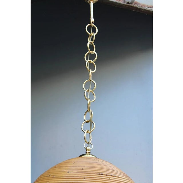 Brown Dome Ceiling Light in Wicker & Brass, Italy, 1970s For Sale - Image 8 of 11