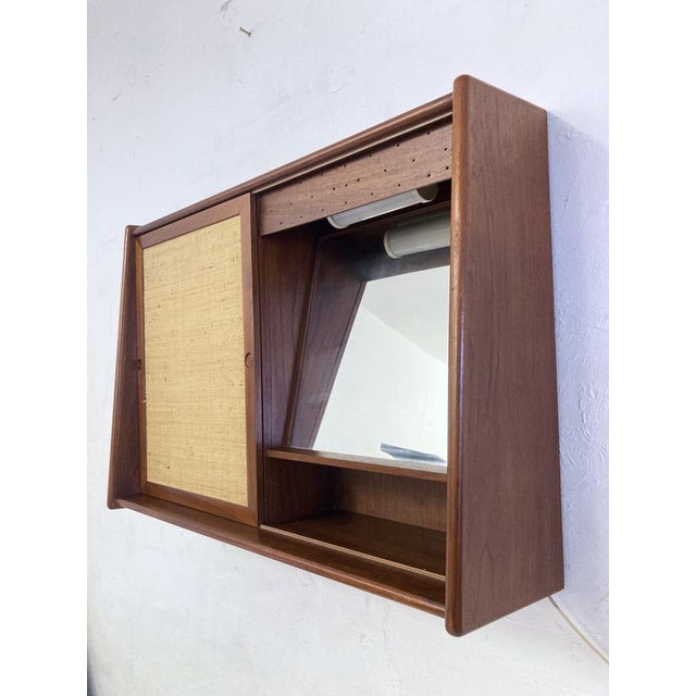Wood Teak Wall Cabinet with Mirror attributed to Arne Wahl Iversen for Brenderup, Denmark, 1960s For Sale - Image 7 of 15