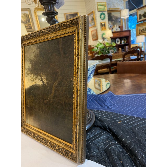 French Antique Oil Painting French Lake Landscape For Sale - Image 3 of 9