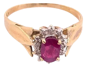 14 Karat Yellow Gold Free Form Ruby Center With Diamond Accents Ring, Size 7