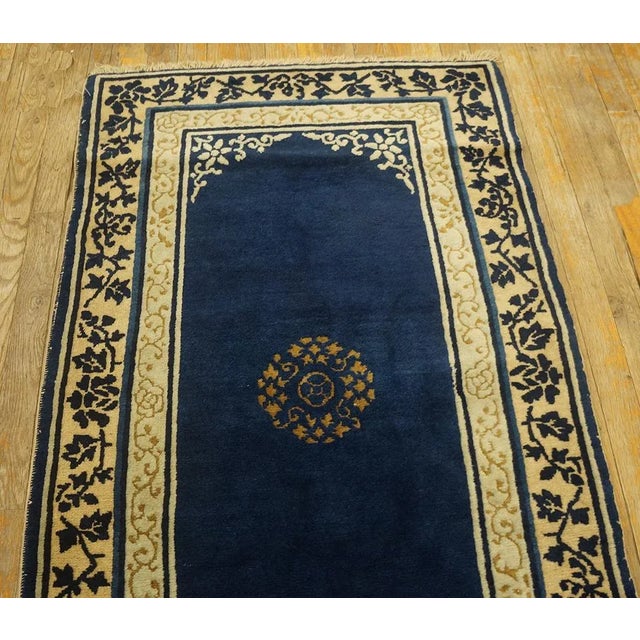 Chinese 1920s Navy Blue Floral Medallion Antique Chinese Peking Rug 2' 7'' X 4' 2'' Wool Knotted Carpet For Sale - Image 3 of 11