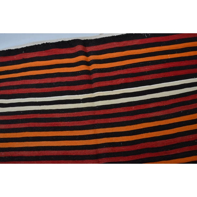 Textile Vintage Mid-Century Turkish Striped Kilim Runner Rug in Orange, Red & Cream For Sale - Image 7 of 14