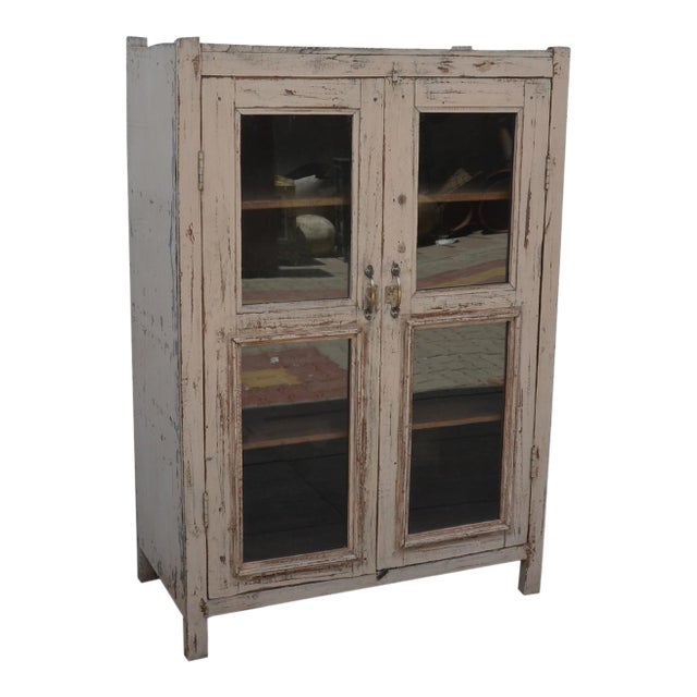Reclaimed Teak Wood Glass Fronted Cabinet For Sale