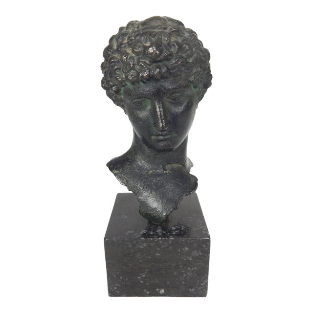 Vintage Roman Style Bronze Bust "Roman Head of a Youth" For Sale