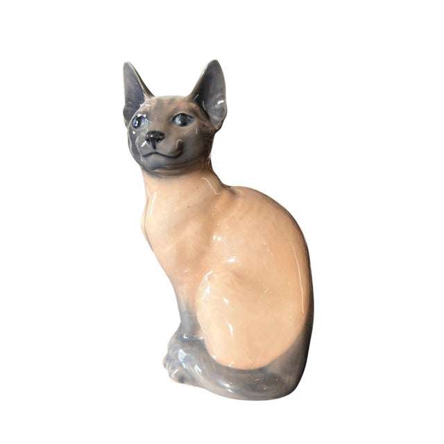 Ceramic Royal Copenhagen 8"Siamese Cat Figurine 3281 Denmark Porcelain Sculpture VTG 50s For Sale - Image 7 of 8