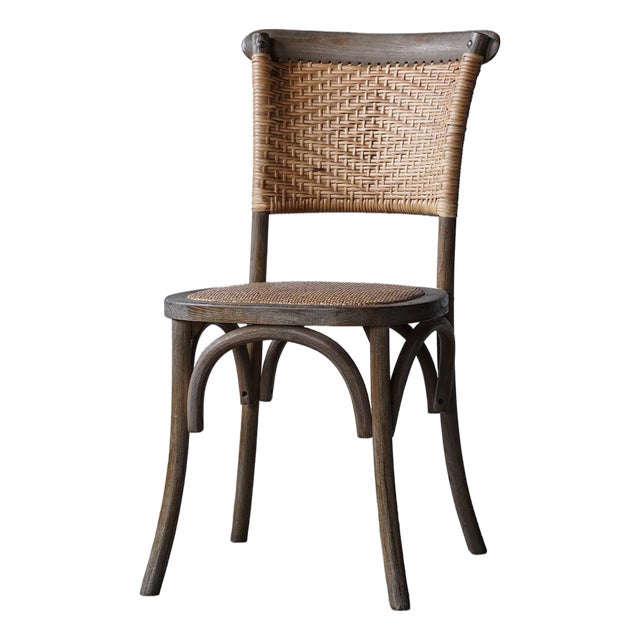 Matthew Izzo Home Alma Elm Wood and Rattan Weave Dining Chair For Sale