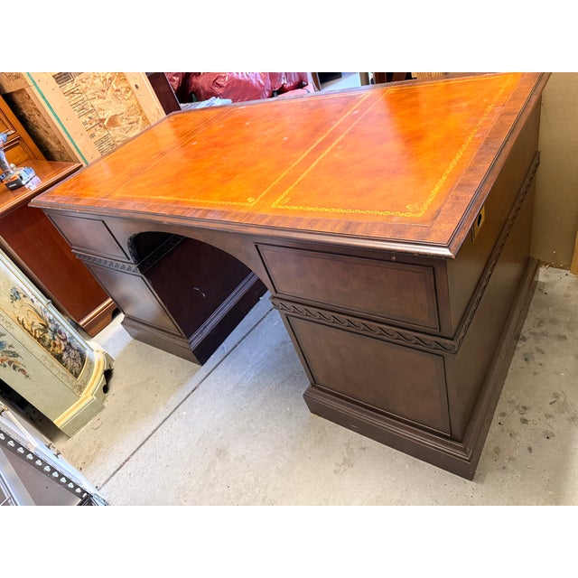 Baker Furniture Traditional Executive Leather Top Partner’s Desk For Sale - Image 6 of 9