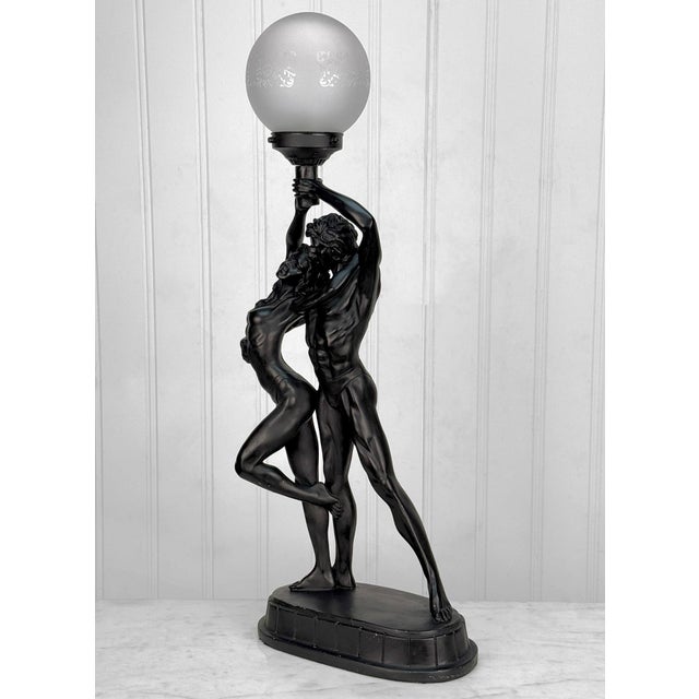 Art Deco Vintage Art Deco Nude Women & Man Romance Figural Table Lamp For Sale - Image 3 of 10