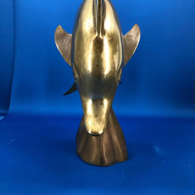 Mid 20th Century Mid 20th Century Large Mid Century Brass Jumping Dolphin Sculpture For Sale - Image 5 of 9