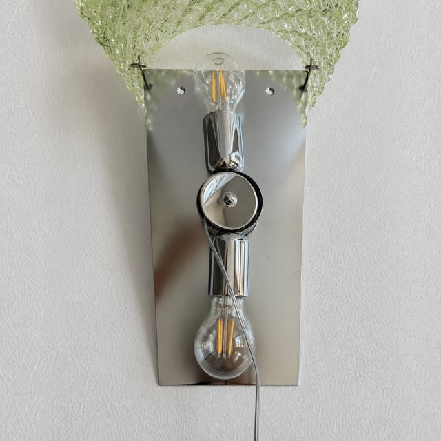 Murano Set of Two Mid-Century Modern Green "Graniglia" Rombus Murano Glass Wall Sconces For Sale - Image 4 of 10