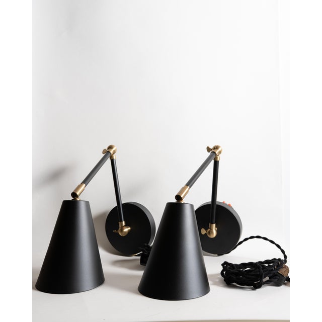 Mid-Century Modern Authentic Cedar & Moss Tilt Cone Double Articulated Plug-in Wall Sconces - a Pair For Sale - Image 3 of 6
