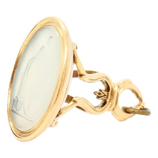 Antique Georgian Hope Allegory 14k Gold & Agate Carved Intaglio Watch Fob Seal For Sale