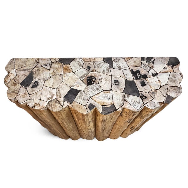 Petrified Wood Top Organic Teak Console Table For Sale - Image 4 of 14