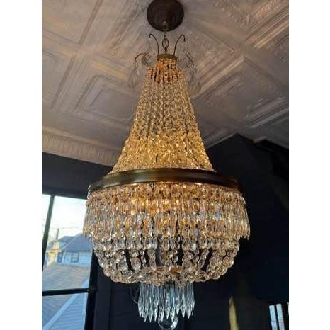 Traditional Vintage Chandelier- Extraordinary French Montgolfière Empire-Brass & Crystal Basket Chandelier For Sale - Image 3 of 5